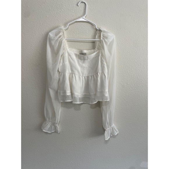 Abercrombie & Fitch Tops - Y2K Abercrombie Fitch White Square Neck Smocked Peplum Sheer Sleeve Top Women